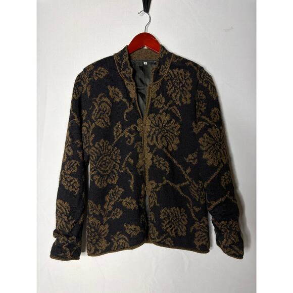Peruvian Connection Sweaters - Peruvian Connection Floral Cardigan Sweater Heavyweight Pure Alpaca Floral Sz S